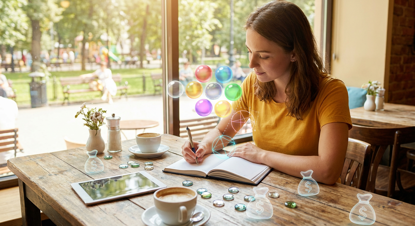 A close-up of a high-end smartphone displaying vibrant, colorful bubbles with complex physics trajectories mapped out in neon glowing lines, conveying advanced strategy.