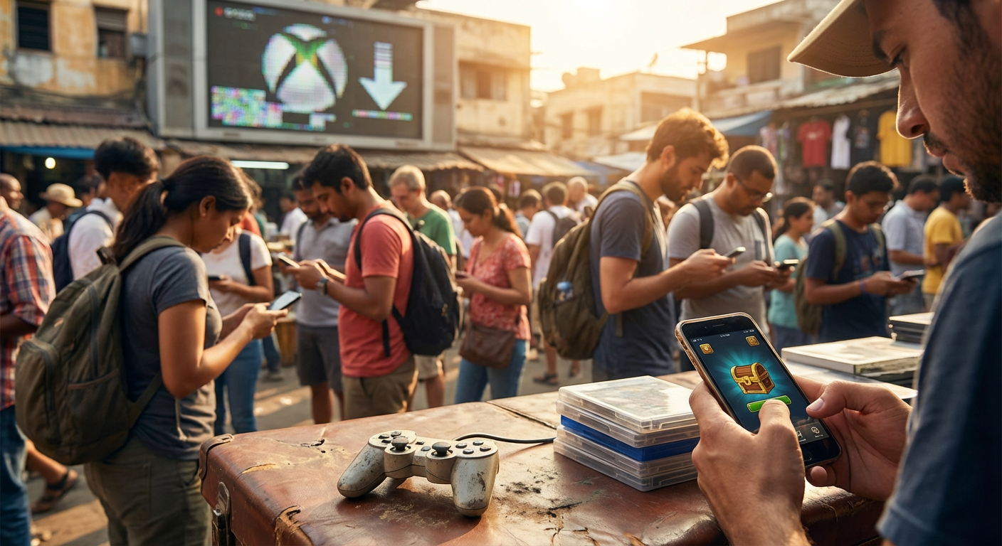 A developer looking at a digital dashboard blending real-time tournament matchmaking analytics and rising mobile gaming revenue charts.