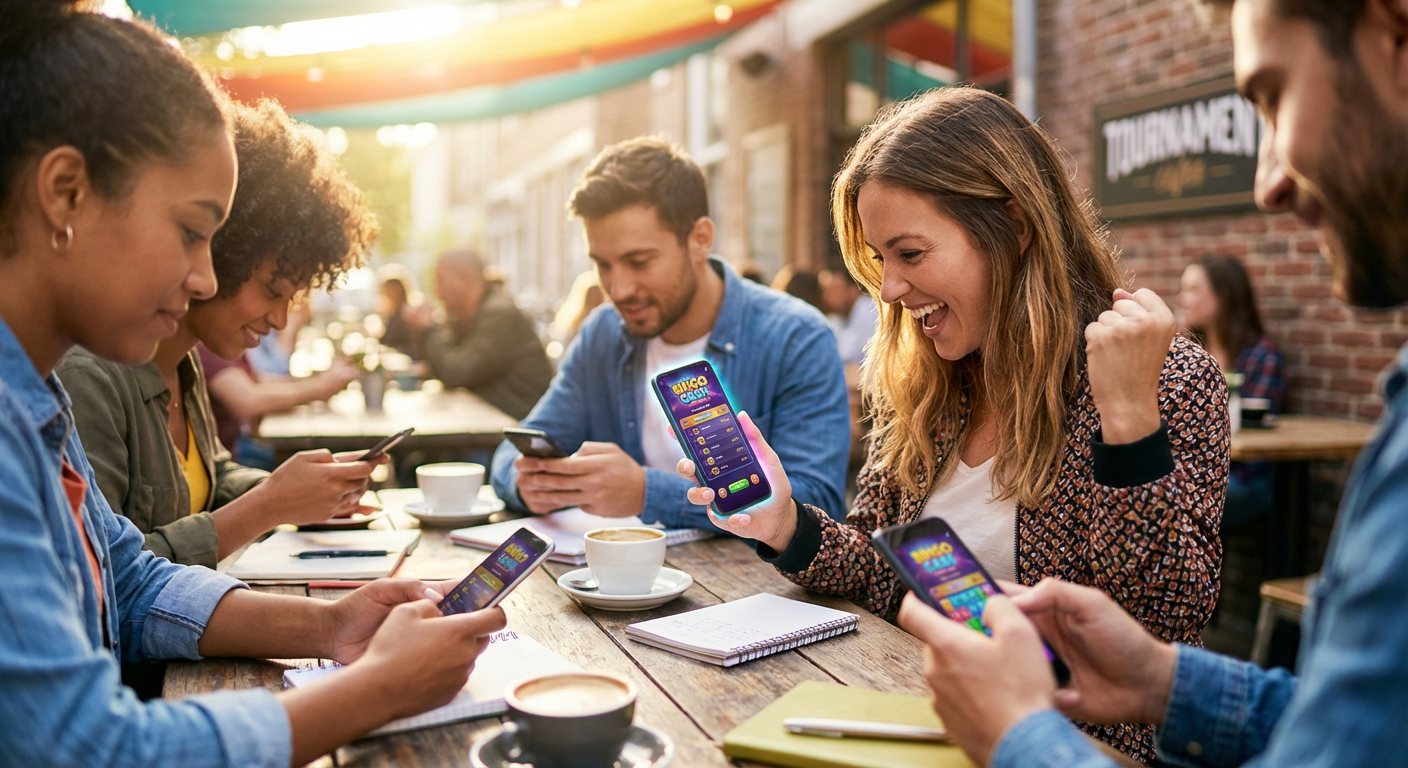 Neon gaming tournament entry graphic showing progressive player tiers