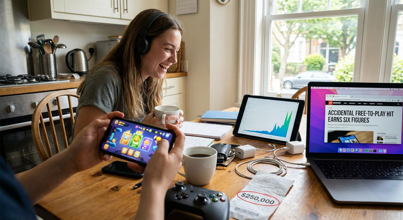 A phone screen showing a vibrant, competitive solitaire game, glowing brightly on a table next to a coffee, with victorious confetti exploding out of the screen.