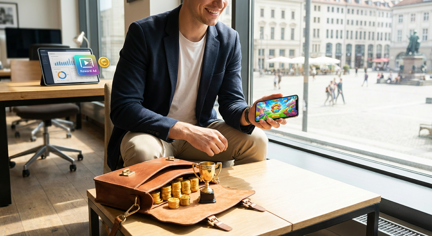 A skilled mobile gamer intensely focused on a competitive casual game on their smartphone in a well-lit urban environment.