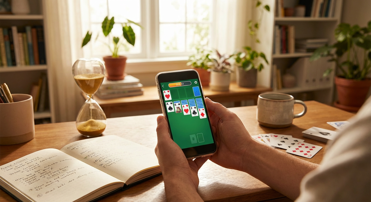 A highly focused individual playing a competitive mobile skill game on their smartphone with glowing digital interface overlays indicating time and points.