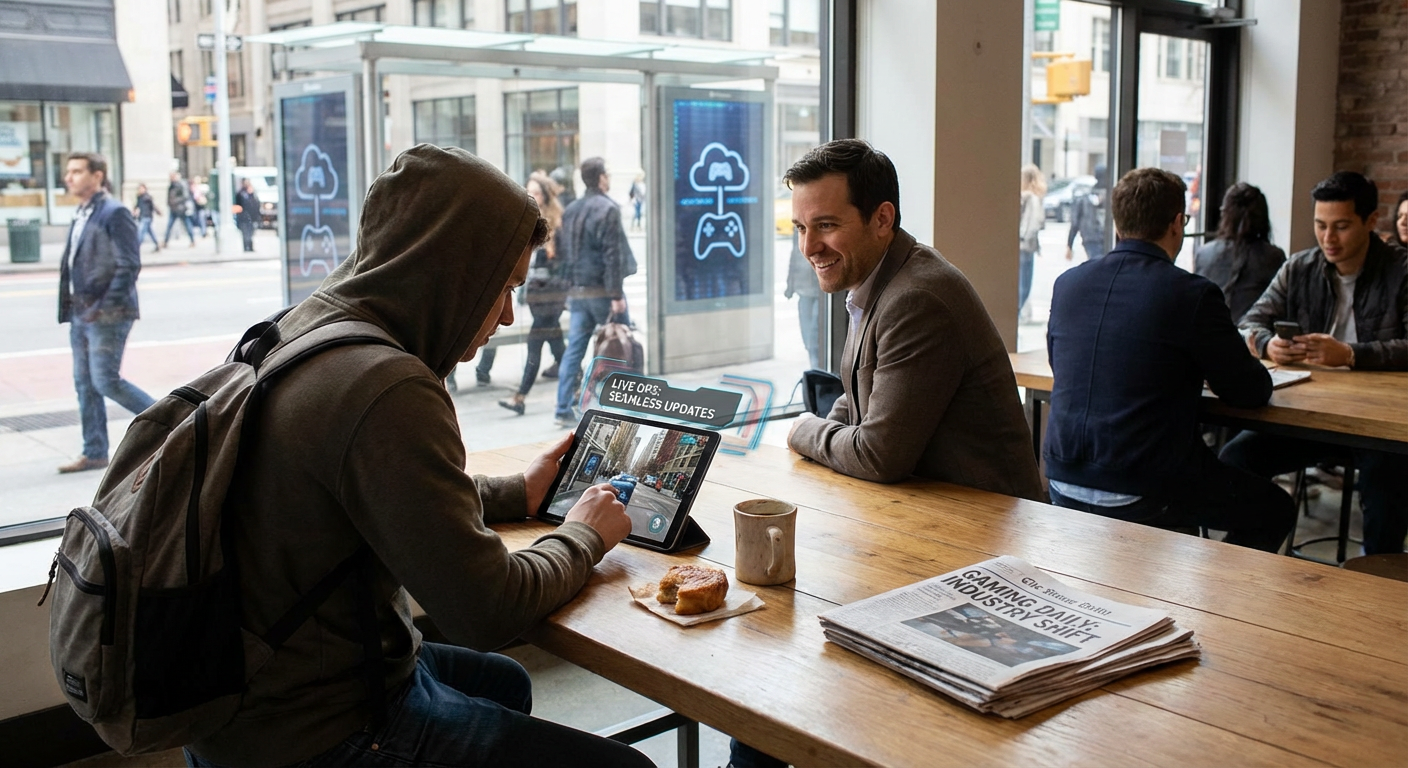 A developer reviewing a vibrant mobile gaming dashboard displaying real-time liveops metrics and active tournament brackets.