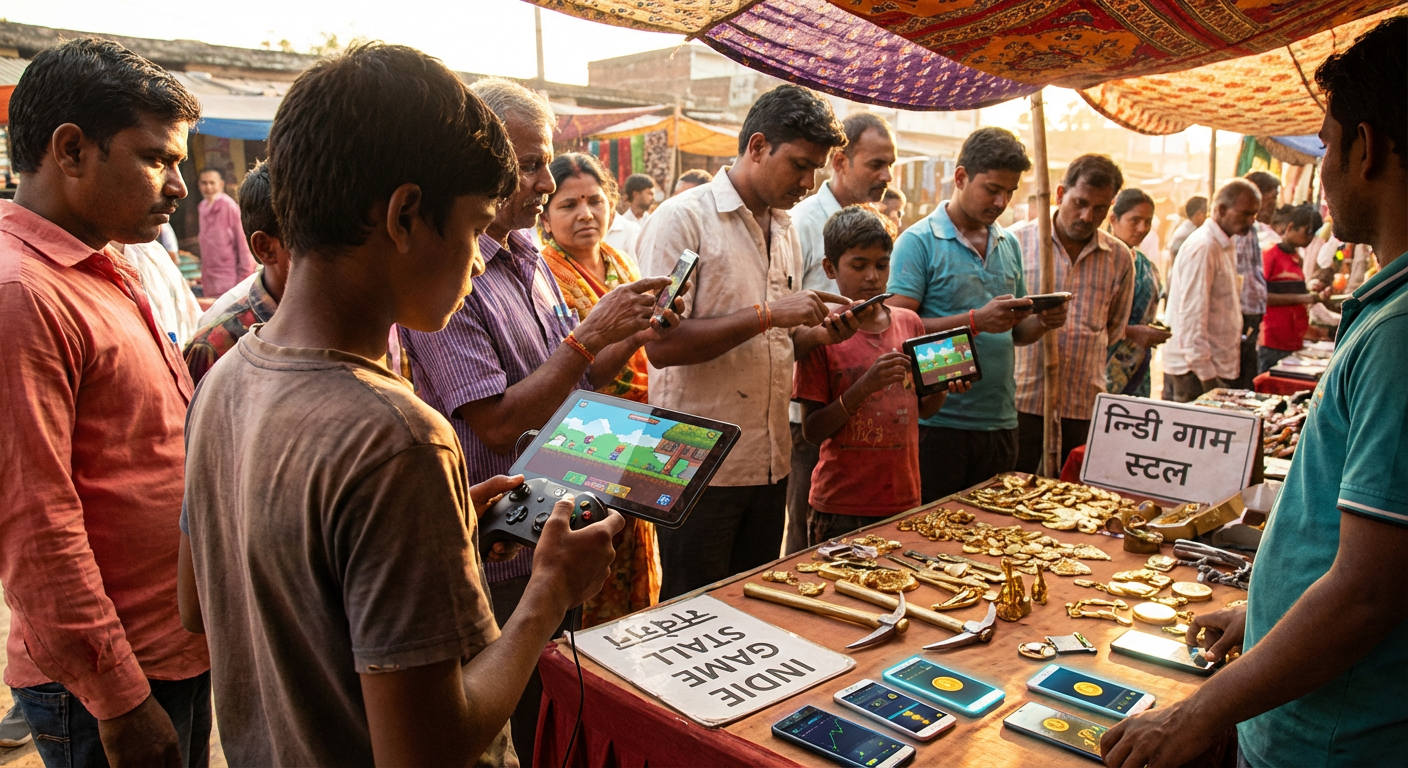 A close-up of a high-end smartphone displaying an advanced mobile game developer dashboard with towering revenue graphs, set against a blurred background of a neon-lit global map.