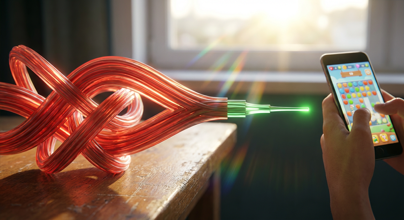 Abstract representation of data streams turning from red and heavy to green and streamlined.