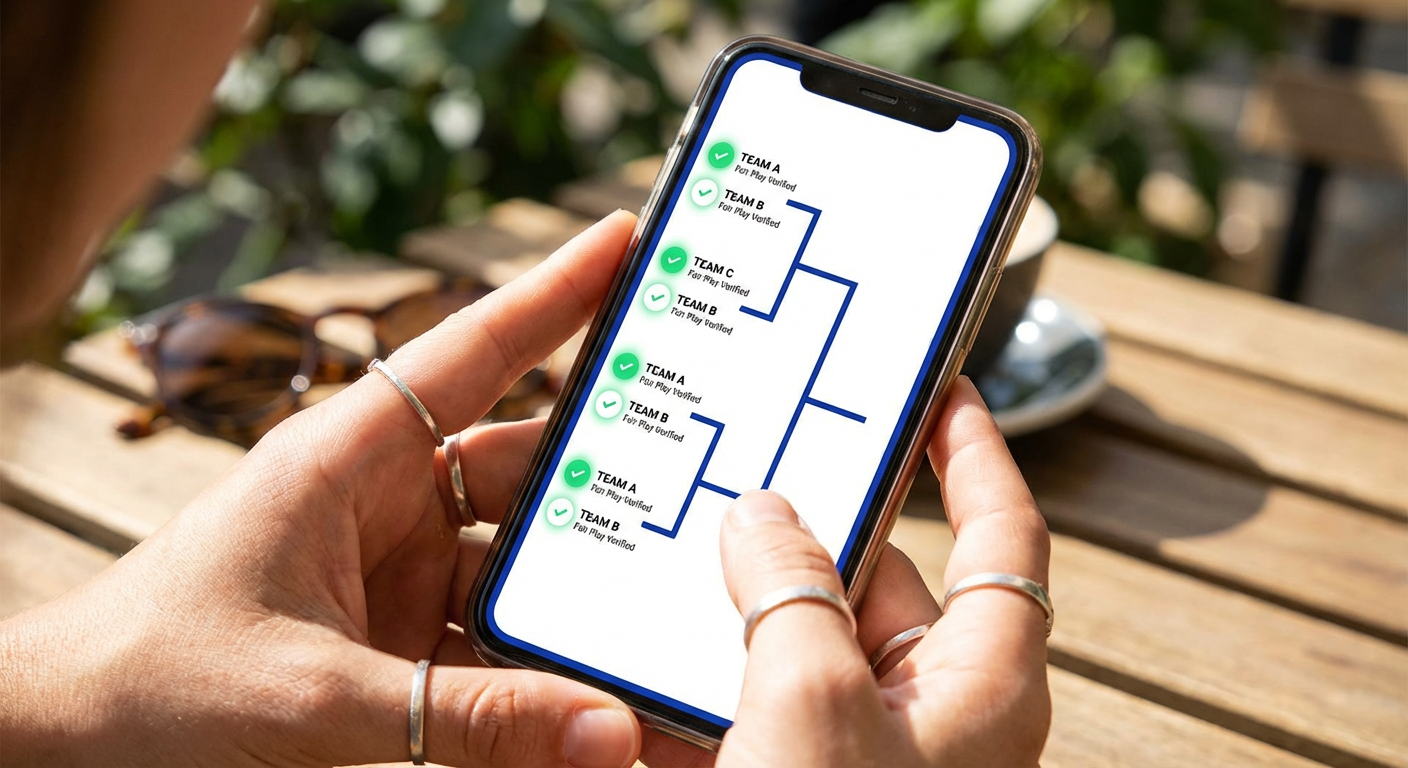 A transparent tournament bracket displayed on a smartphone screen.